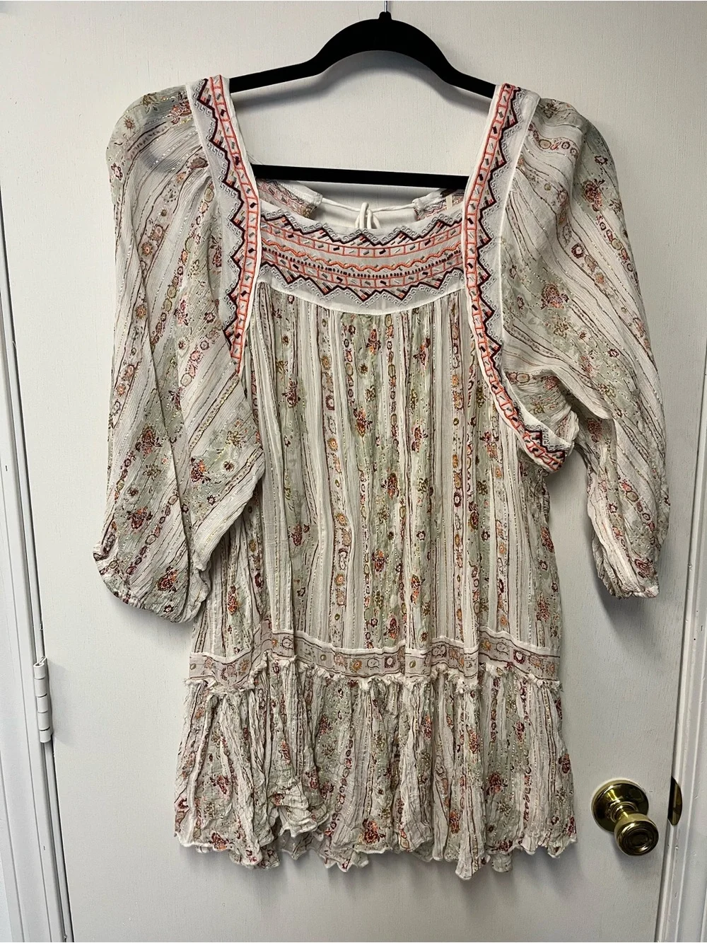 Free People Embroidered Floral Boho Mini Dress Tunic Size M